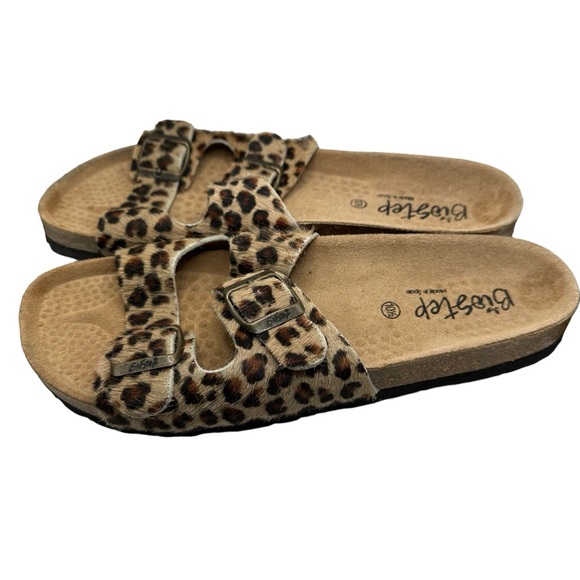 Biostep Womens 10.5 Cheetah Print Animal Fur Double Strap  Leather Sandals Spain - Picture 1 of 12